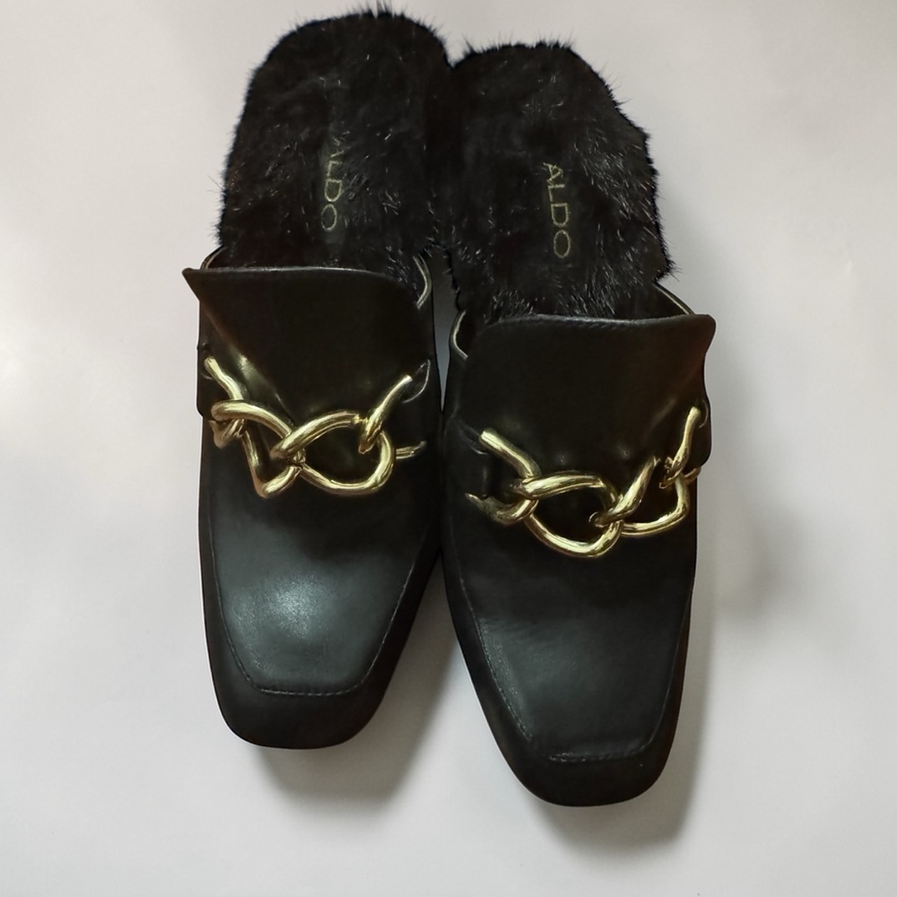 ALDO Black and Gold Women's Loafers Heals